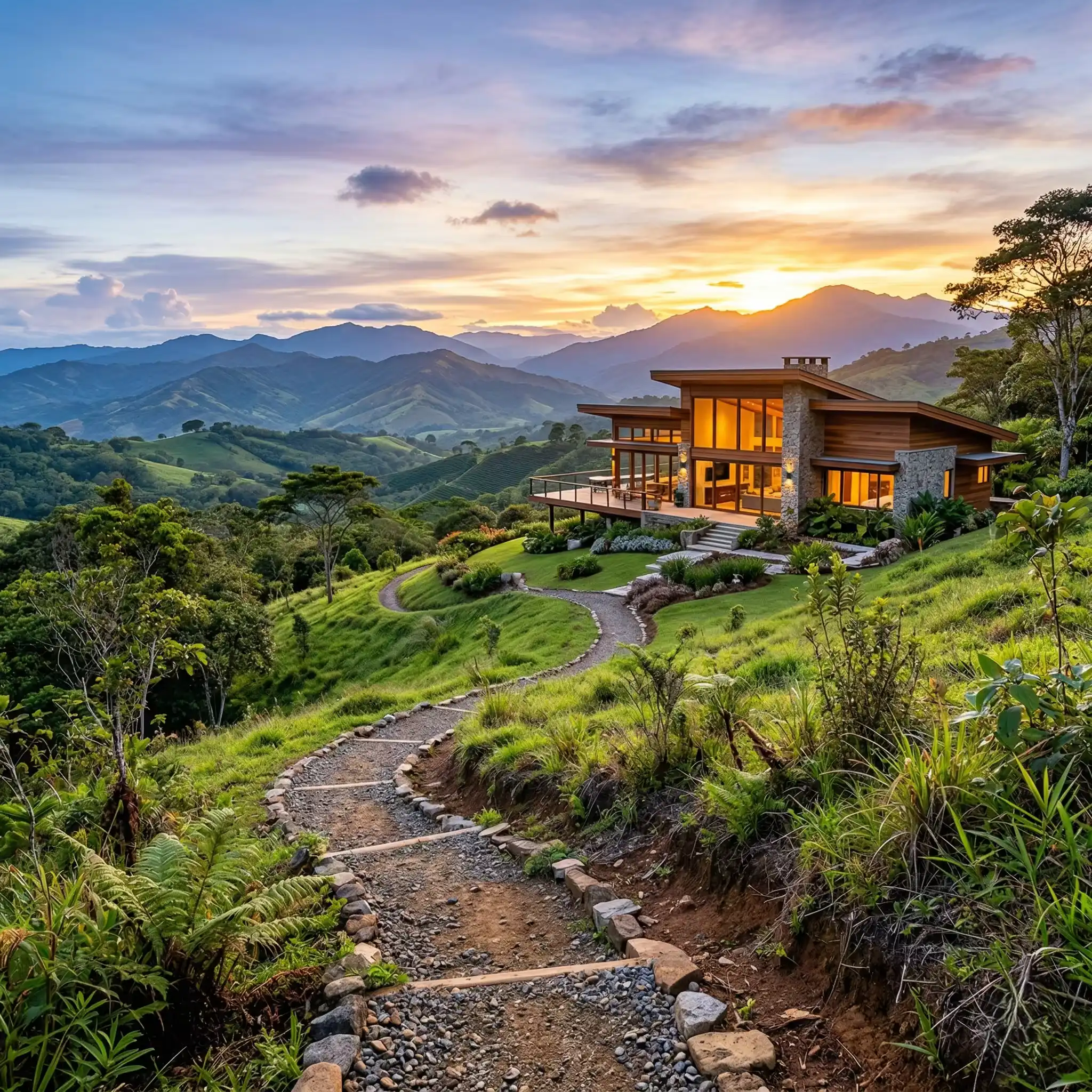 Vista de la cordillera costarricense al atardecer